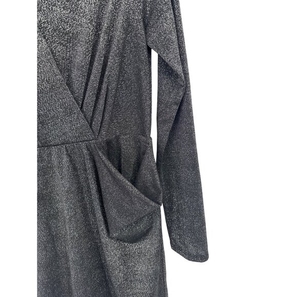 BCBGeneration Metallic Knit Long Sleeve faux Wrap Dress Pockets size medium - Picture 3 of 4